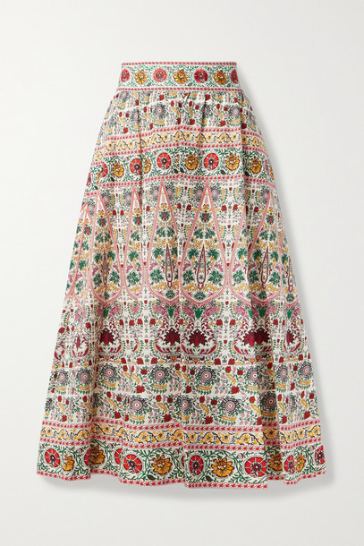 ALICE + OLIVIA ALICE + OLIVIA - Earla Embroidered Floral-print Linen-blend Voile Midi Skirt - Ecru