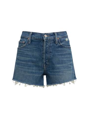 MOTHER The Tomcat Stretch Cotton Denim Shorts in blue