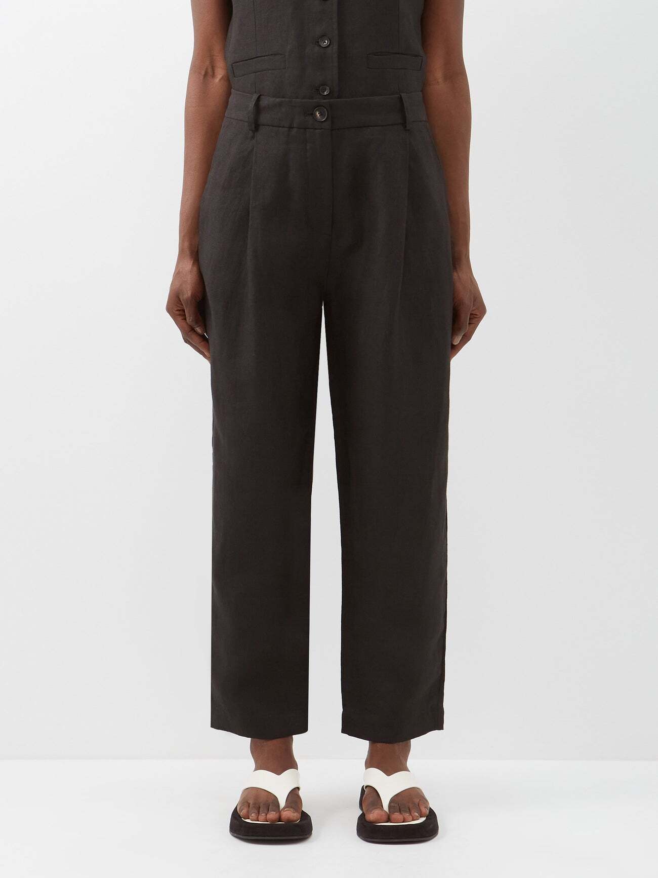 Co - Cropped Linen-blend Trousers - Womens - Black
