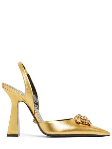 VERSACE 105mm Metallic Leather Slingback Pumps in gold
