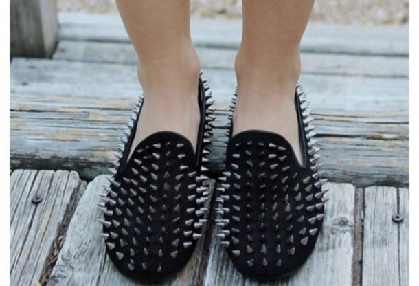 shoes loafers black studded shoes