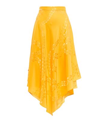 stella mccartney asymmetrical printed high-rise midi skirt in yellow