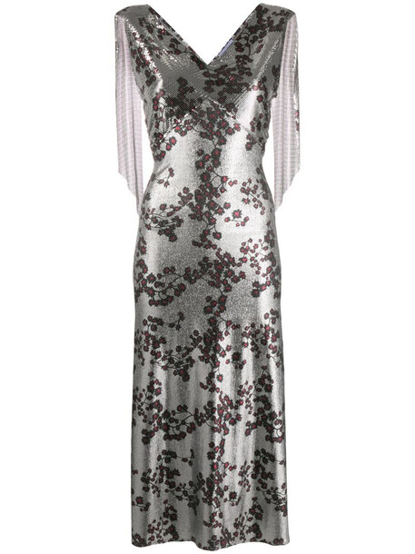 Paco Rabanne metallic floral print dress in grey
