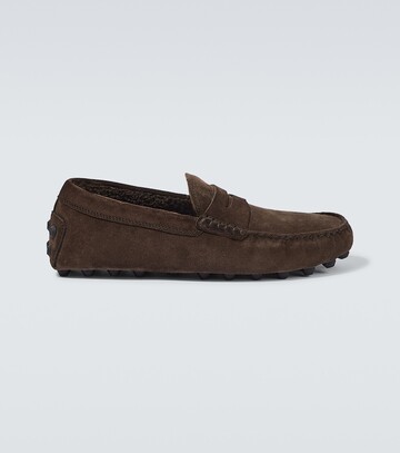 tod's gommino suede driving shoes in brown