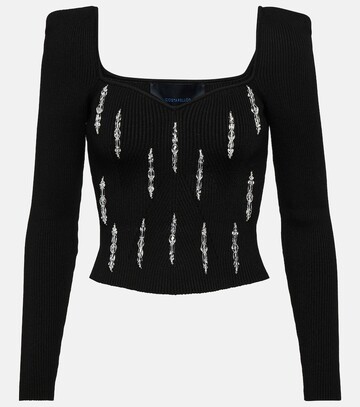 costarellos lamarr embellished ribbed-knit top in black