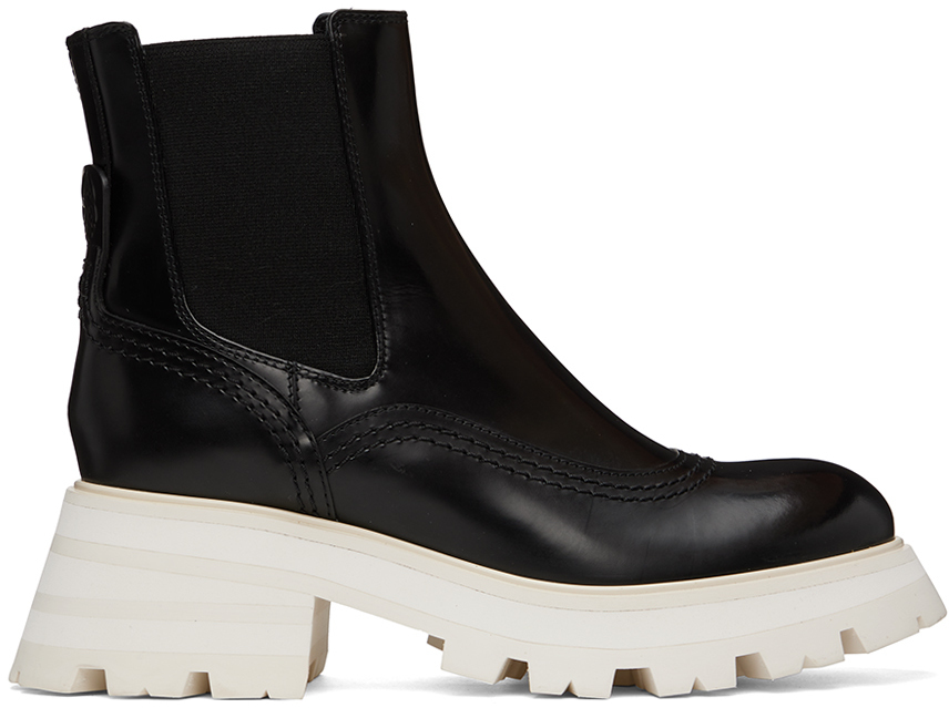 Alexander McQueen Black & White Wander Chelsea Boots