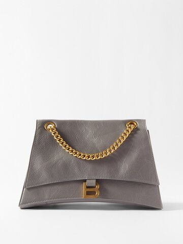 balenciaga - crush medium creased-leather shoulder bag - womens - light grey