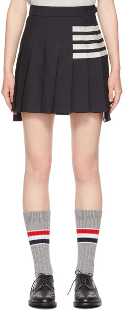 Thom Browne Navy 4-Bar Dropped Back Pleated Miniskirt