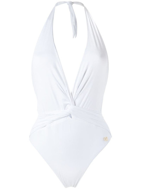 Brigitte plunge neck Aline swimsuit in white