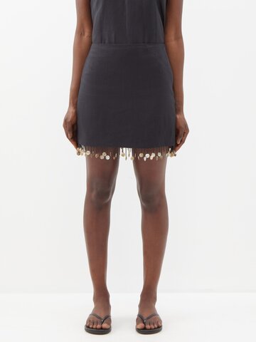 staud - jenna shell-trimmed linen mini skirt - womens - black