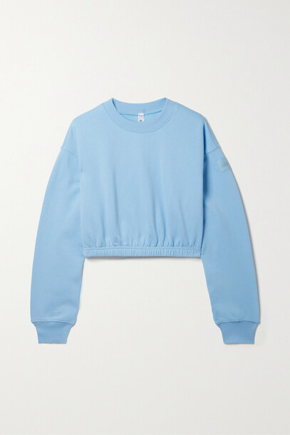 Alo Yoga - Devotion Cropped Cotton-blend Jersey Sweatshirt - Blue