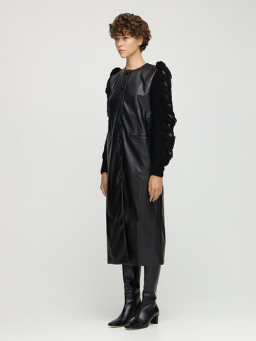 LIYA Faux Leather Coat W/ Knit Sleeves in black