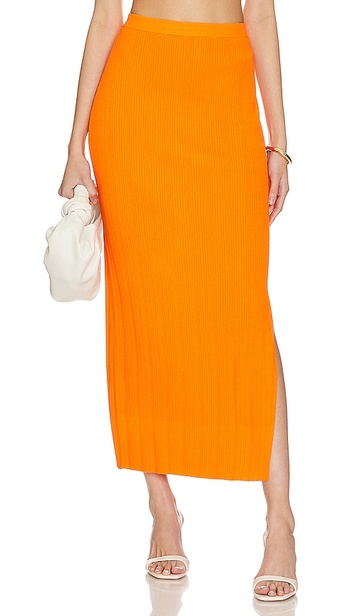 frame mixed rib cutout skirt in orange