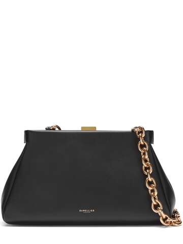 demellier cannes chunky chain leather clutch in black