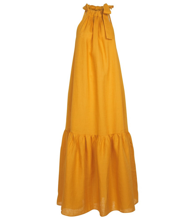 ASCENO Ibiza linen maxi dress in orange