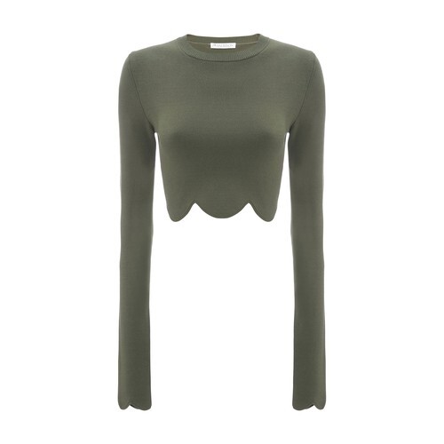 Jw Anderson Scalloped hem fitted cropped jumper in khaki