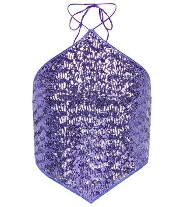 oséree sequined halterneck scarf top in purple