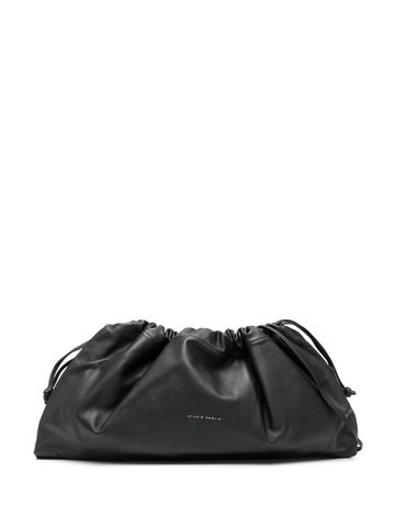 studio amelia drawstring leather shoulder bag - black