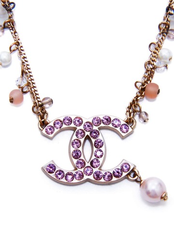 chanel pre-owned 2002 cc bead-embellished necklace - pink