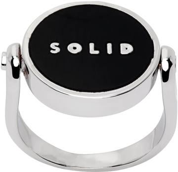 solid homme silver & black solid round ring