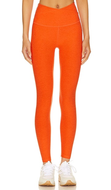 beyond yoga spacedye at your leisure high waisted midi legging in orange in red