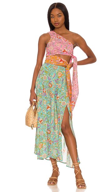 Love the Label One Shoulder Midi Dress in Pink in print