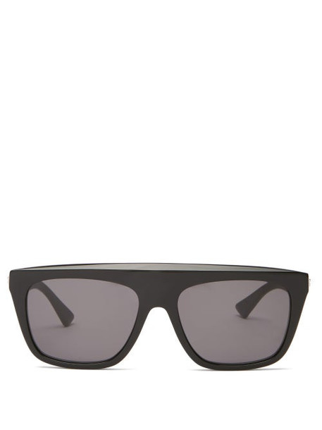 Bottega Veneta - Flat-top Acetate Sunglasses - Womens - Black Grey