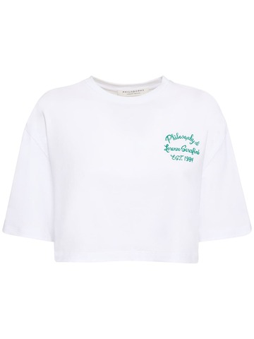 philosophy di lorenzo serafini logo cotton cropped t-shirt in green / white