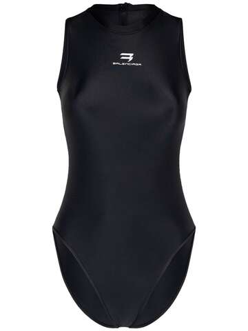 balenciaga racing print spandex one piece swimsuit in black / white