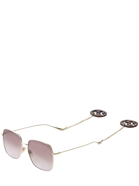 GUCCI Pure Squared Metal Sunglasses W/ Chain in brown / gold