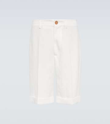 brunello cucinelli mid-rise linen shorts in white