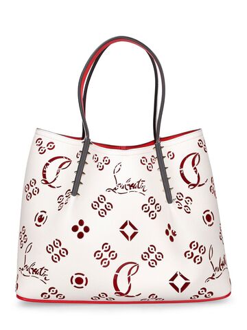 christian louboutin small cabarock leather tote bag in white