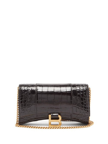 balenciaga - hourglass crocodile-effect leather cross-body bag - womens - black