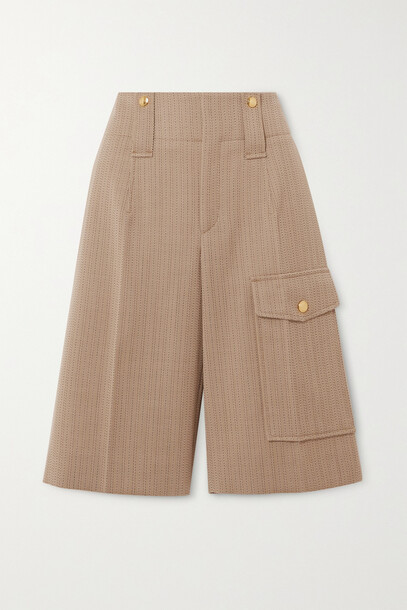 Chloé Chloé - Pinstriped Wool-twill Shorts - Neutrals