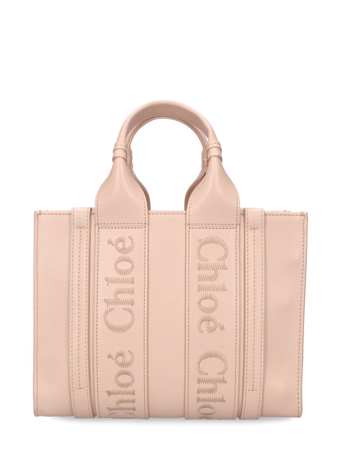 CHLOÉ Small Woody Leather Tote Bag in pink