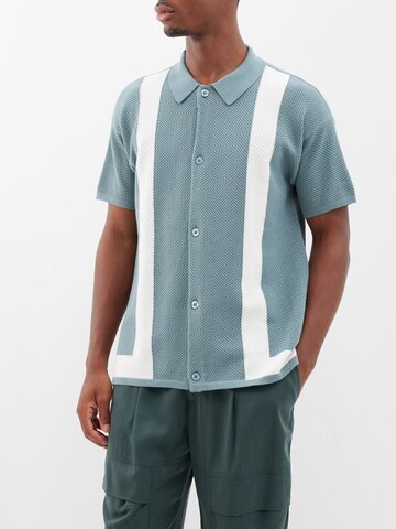 frescobol carioca - barretos pointelle-knit short-sleeve shirt - mens - blue white