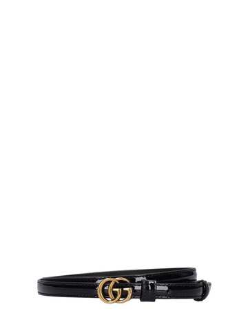 GUCCI 1.2cm Gg Marmont Patent Leather Belt in black