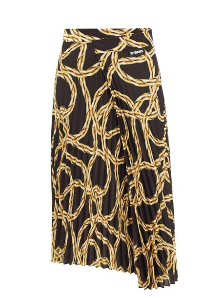 Vetements - Chain-print Plissé Skirt - Womens - Black Gold