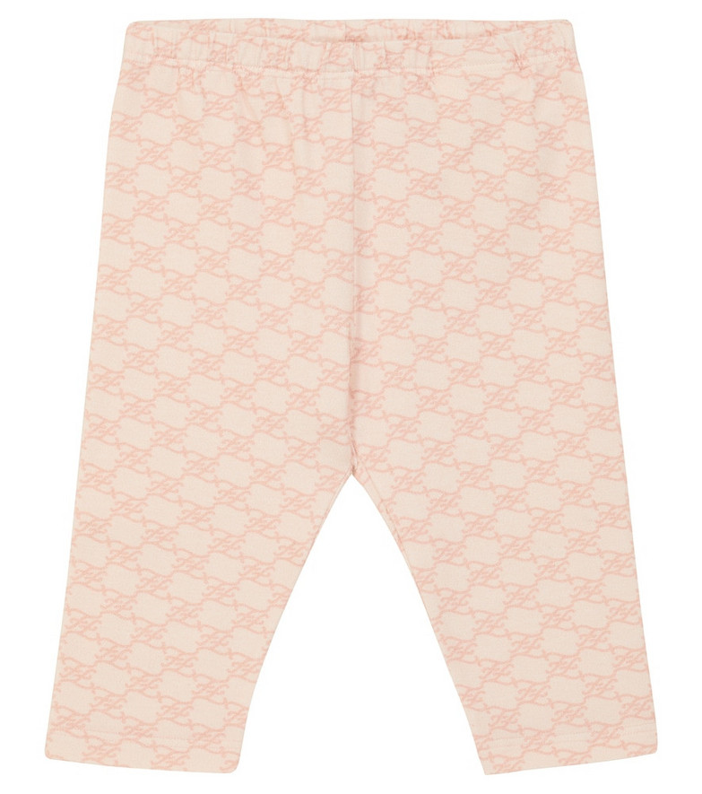 FENDI Kids Baby FF Karligraphy cotton leggings in pink