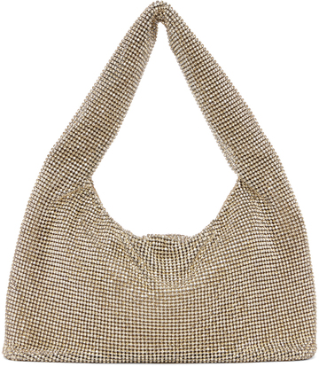 kara bronze mini crystal mesh shoulder bag in ecru