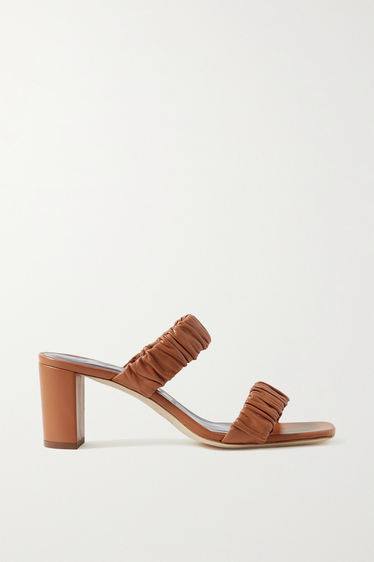 STAUD - Frankie Ruched Leather Sandals - Brown
