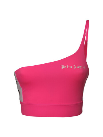 PALM ANGELS One Shoulder Stretch Jersey Crop Top in fuchsia