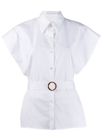 victoria victoria beckham belted short-sleeved shirt in white