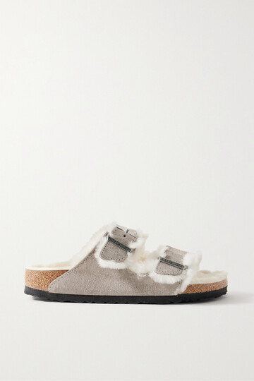 birkenstock - arizona shearling-lined suede sandals - gray
