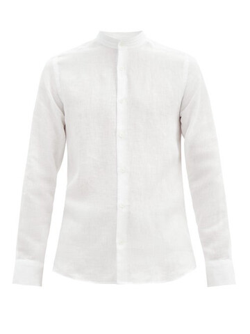 frescobol carioca - stand-collar linen shirt - mens - white