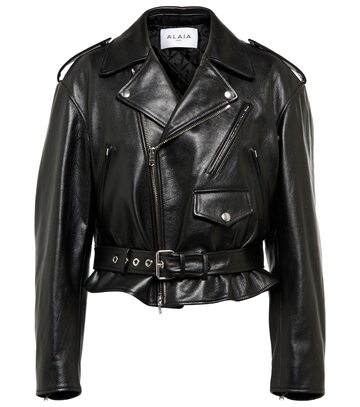 Alaïa Cropped leather biker jacket in black