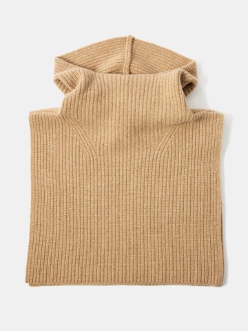toteme - hooded wool-blend ribbed poncho - womens - camel