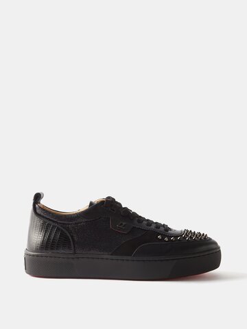 christian louboutin - happyrui spikes embellished leather trainers - mens - black