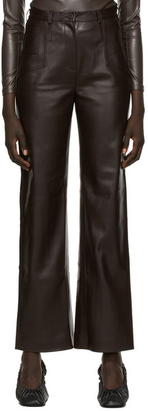 Olēnich Brown Eco-Leather Trousers in chocolate