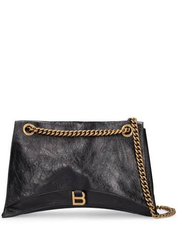 balenciaga large crush chain leather shoulder bag in black